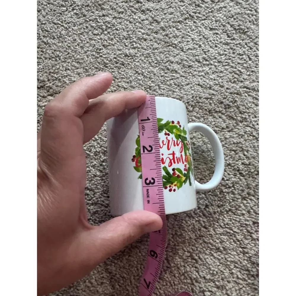 Merry Christmas Greenery Wreath Berries Coffee Mug Tea Cup Glass Dishwasher Safe